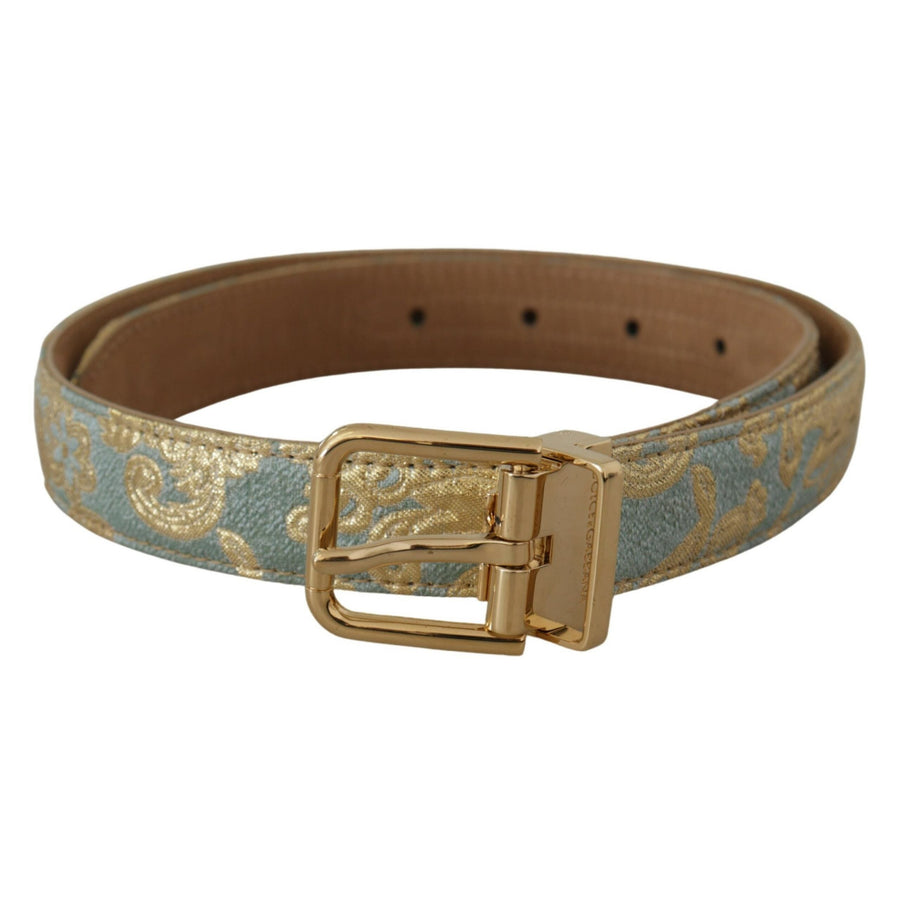 Dolce & Gabbana Elegant Light Blue Leather Belt with Gold Buckle