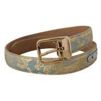 Dolce & Gabbana Elegant Light Blue Leather Belt with Gold Buckle