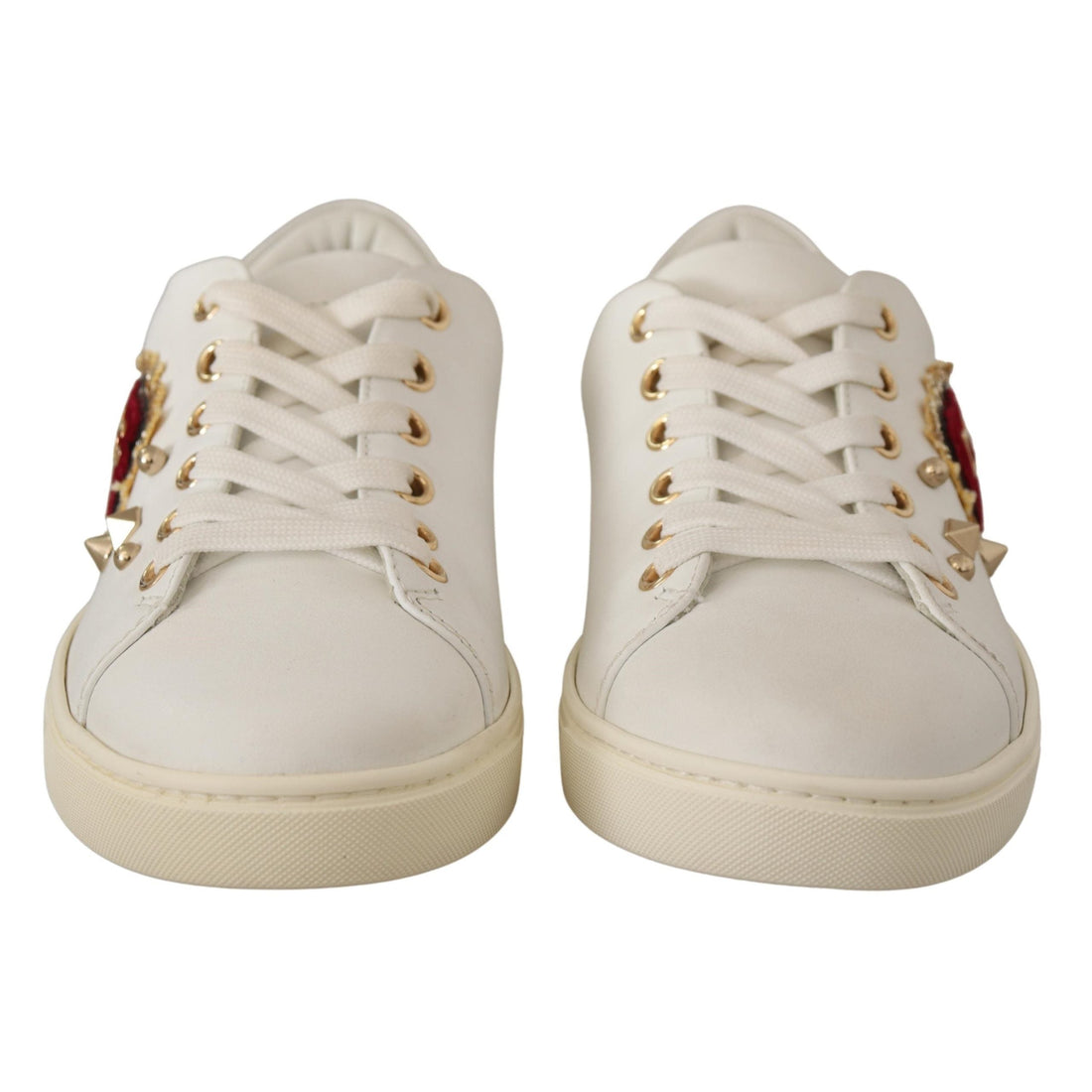 Dolce & Gabbana White Leather Gold Red Heart Sneakers Shoes