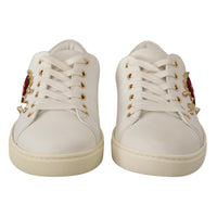 Dolce & Gabbana White Leather Gold Red Heart Sneakers Shoes