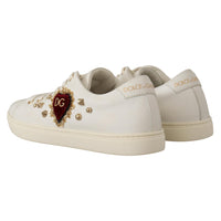 Dolce & Gabbana White Leather Gold Red Heart Sneakers Shoes