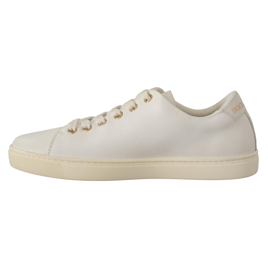 Dolce & Gabbana White Leather Gold Red Heart Sneakers Shoes