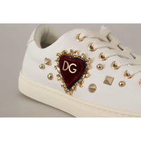 Dolce & Gabbana White Leather Gold Red Heart Sneakers Shoes