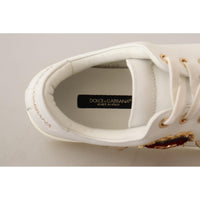 Dolce & Gabbana White Leather Gold Red Heart Sneakers Shoes