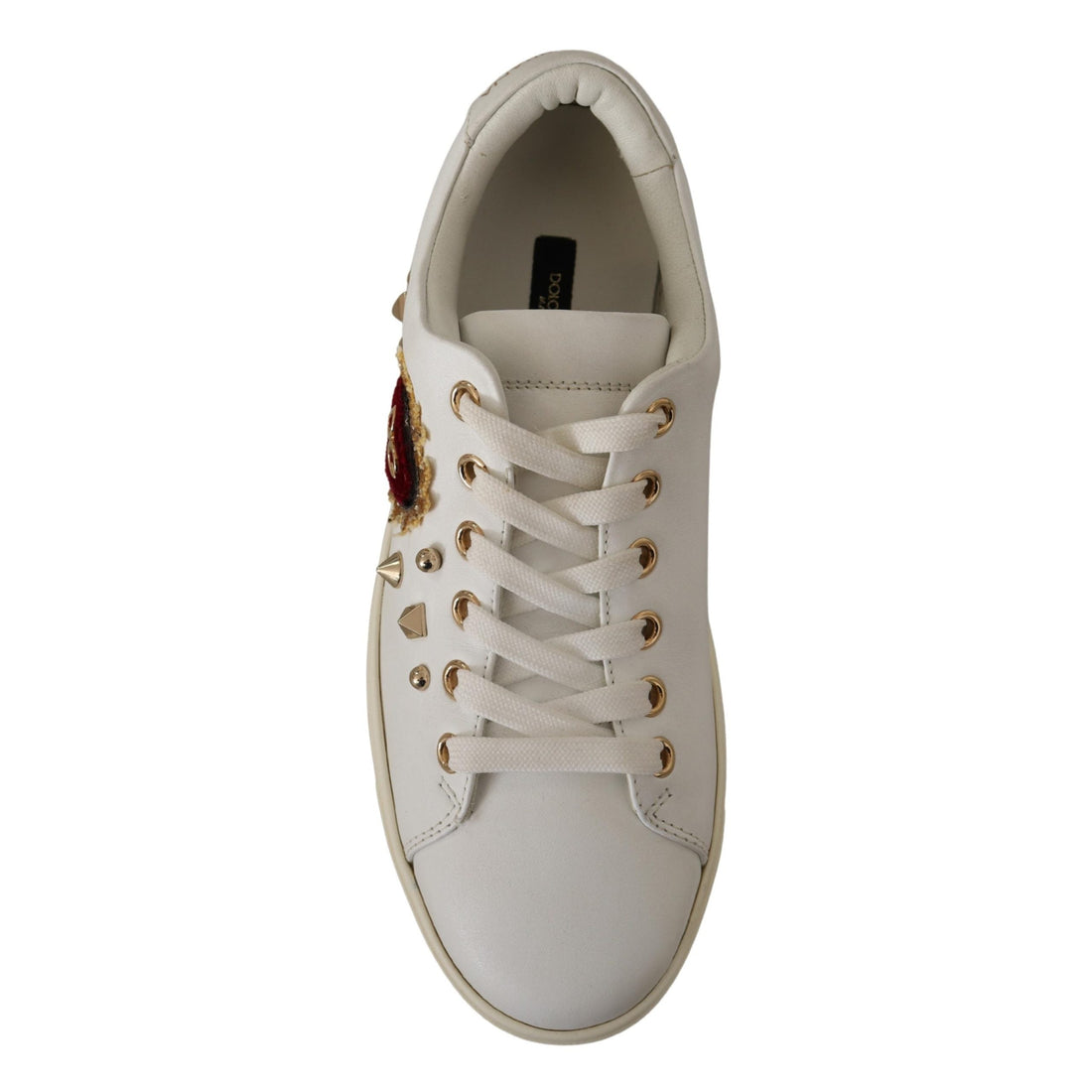 Dolce & Gabbana White Leather Gold Red Heart Sneakers Shoes