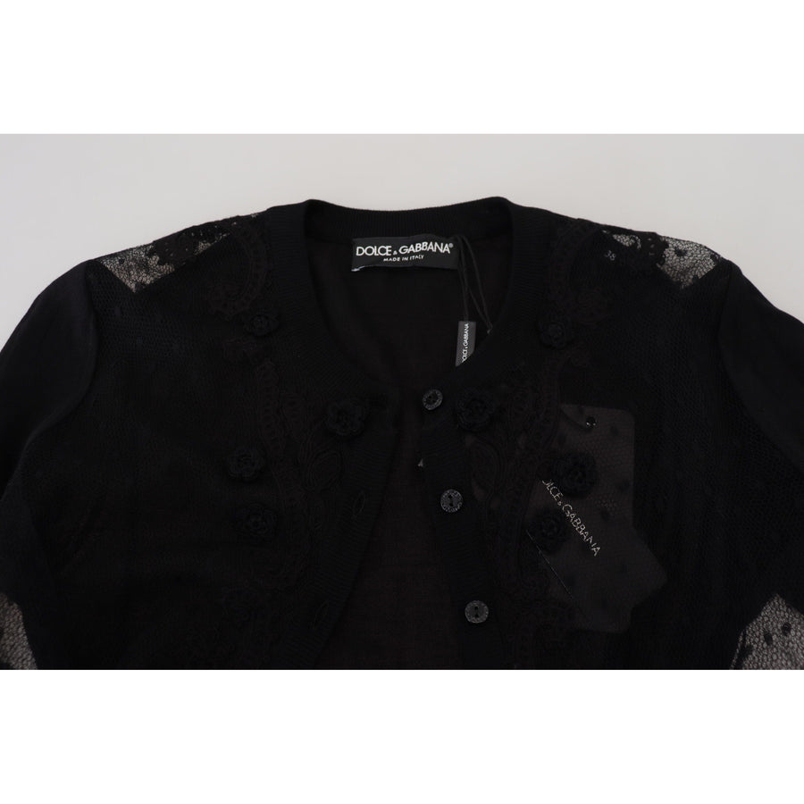 Dolce & Gabbana Elegant Black Floral Lace Cardigan Sweater