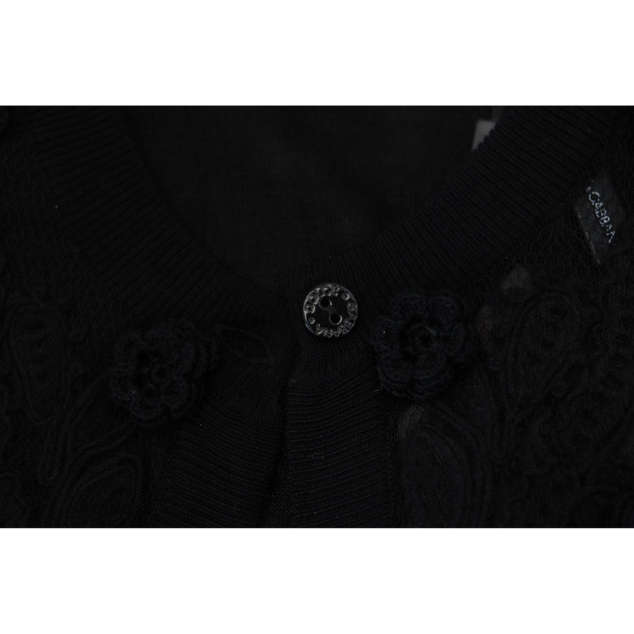 Dolce & Gabbana Elegant Black Floral Lace Cardigan Sweater