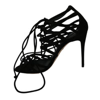 Dolce & Gabbana Elegant Black Suede Stiletto Ankle Strap Sandals