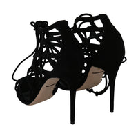 Dolce & Gabbana Elegant Black Suede Stiletto Ankle Strap Sandals