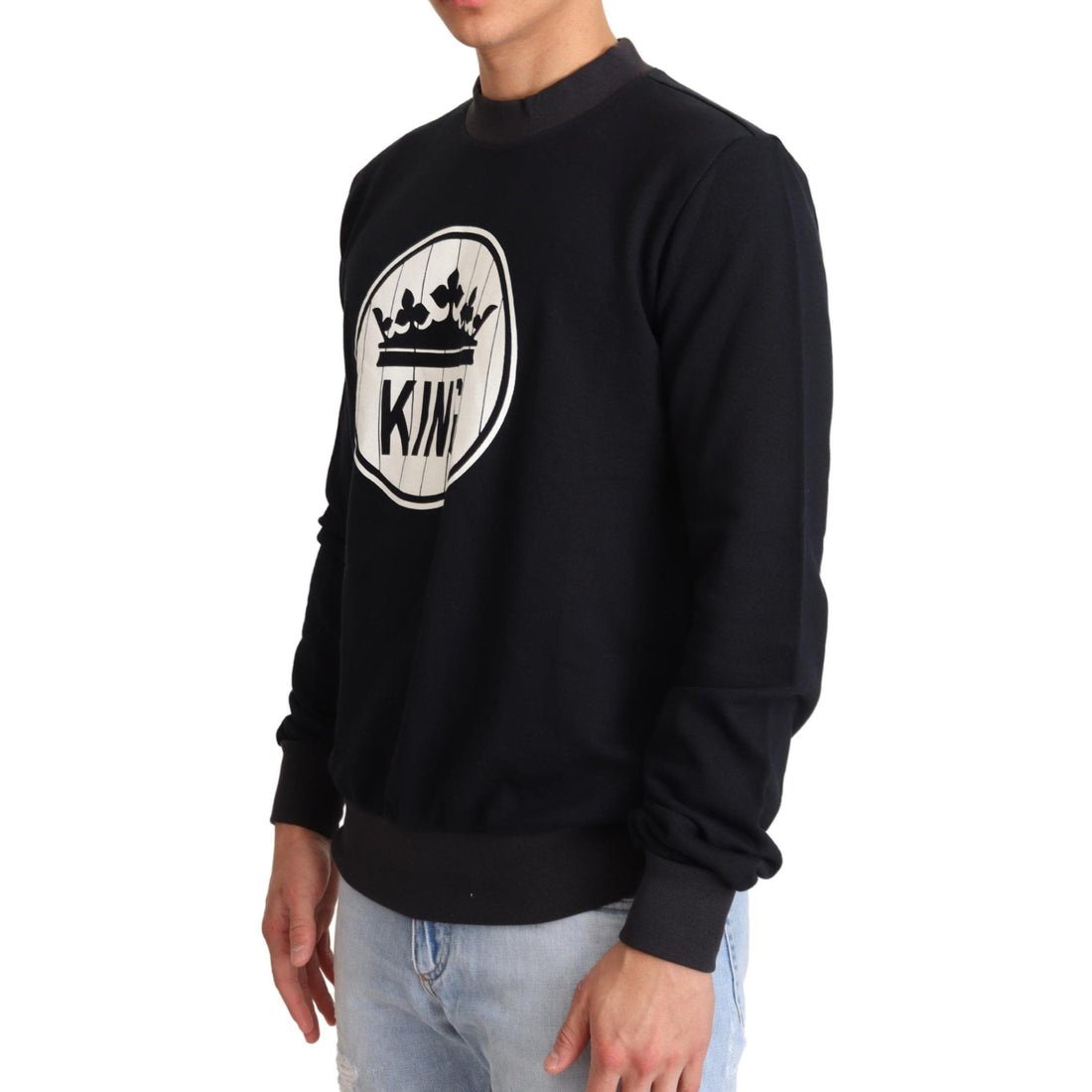 Dolce & Gabbana Blue Crown King Cotton Pullover Sweater