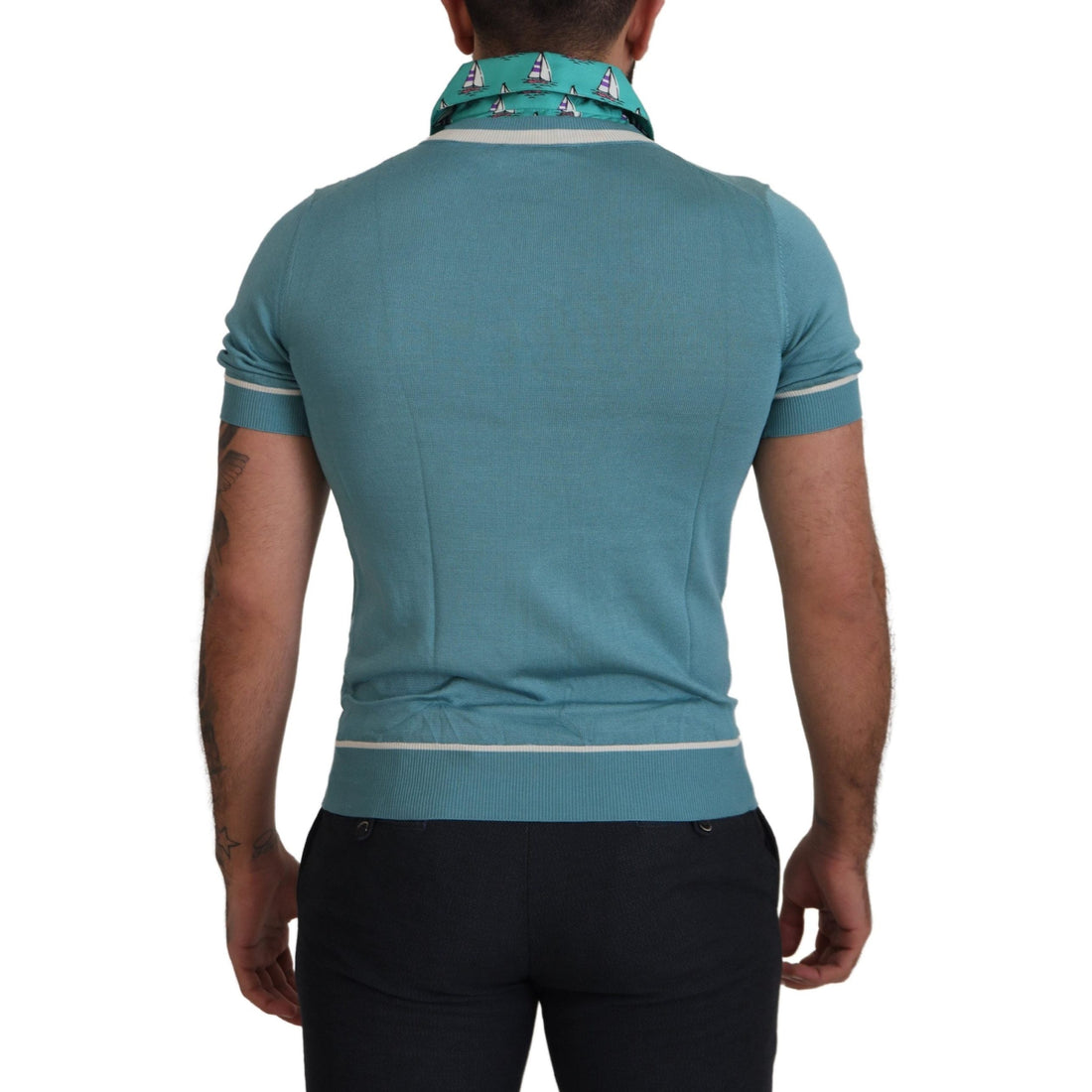 Dolce & Gabbana Elegant Silk Polo Tee with Boat Collar Print