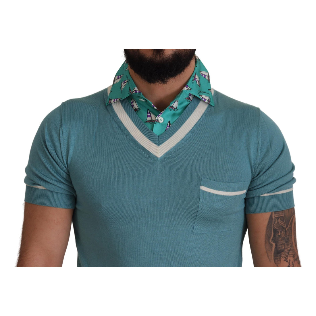 Dolce & Gabbana Blue Silk Polo Top Mens V-neck  T-shirt