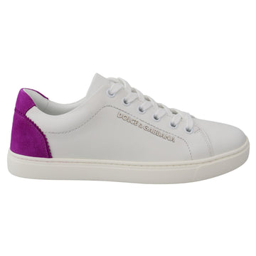 Dolce & Gabbana Chic White Leather Sneakers with Purple Accents