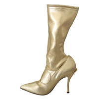 Dolce & Gabbana Elegant Gold Ankle Boots Socks with Rhinestones