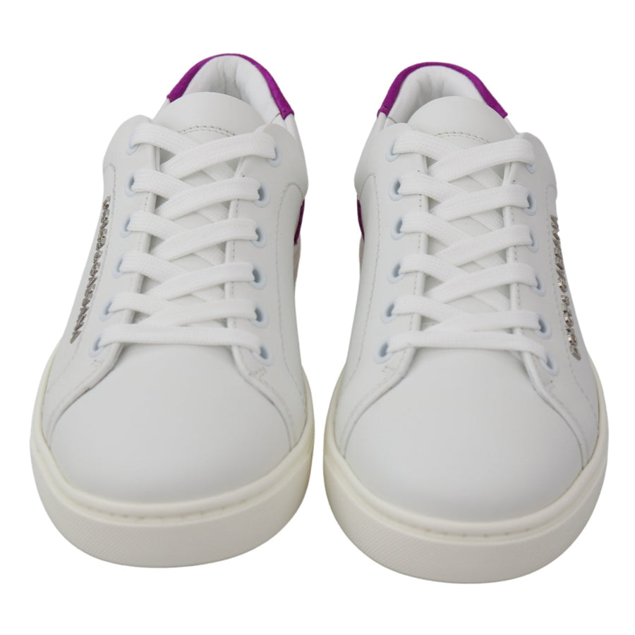 Dolce & Gabbana Chic White Leather Sneakers with Purple Accents