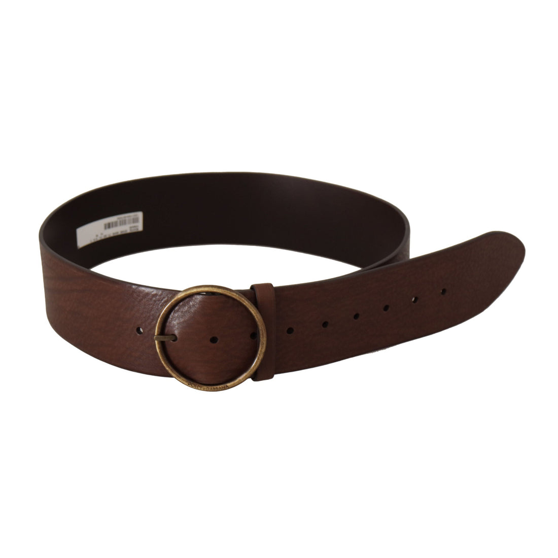 Dolce & Gabbana Brown Leather Wide Waist Logo Metal Round Buckle Belt