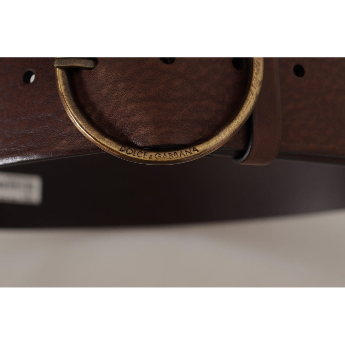 Dolce & Gabbana Brown Leather Wide Waist Logo Metal Round Buckle Belt