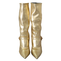 Dolce & Gabbana Elegant Gold Ankle Boots Socks with Rhinestones