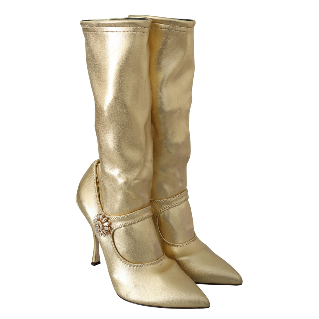 Dolce & Gabbana Elegant Gold Ankle Boots Socks with Rhinestones