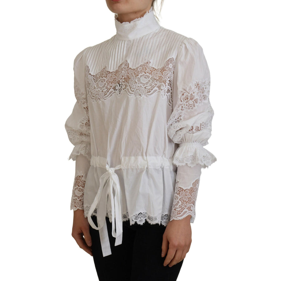 Dolce & Gabbana Elegant White Lace Trim Cotton Blouse