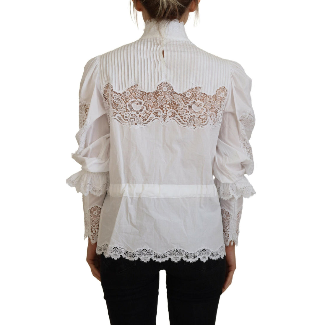 Dolce & Gabbana Elegant White Lace Trim Cotton Blouse