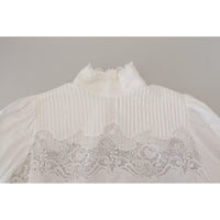 Dolce & Gabbana Elegant White Lace Trim Cotton Blouse