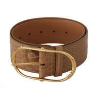 Dolce & Gabbana Elegant Beige Leather Belt with Engraved Buckle