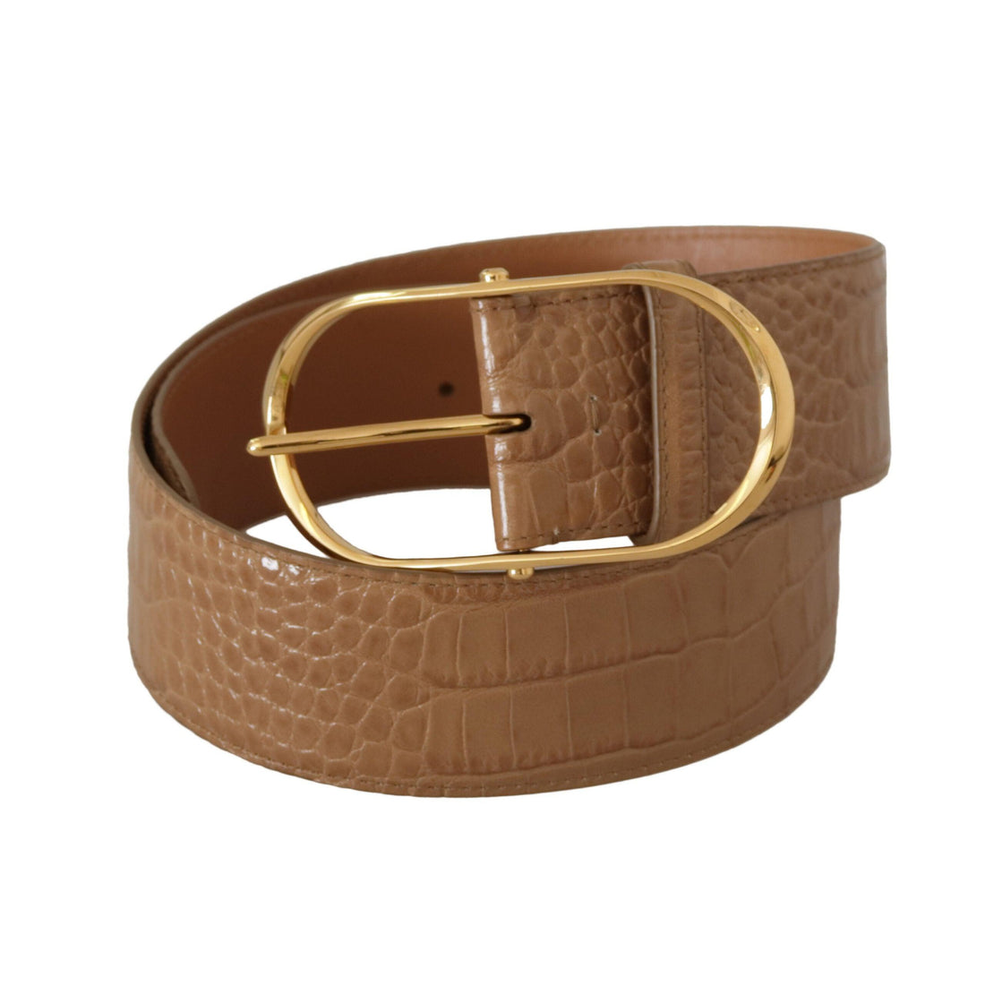 Dolce & Gabbana Elegant Beige Leather Belt with Engraved Buckle