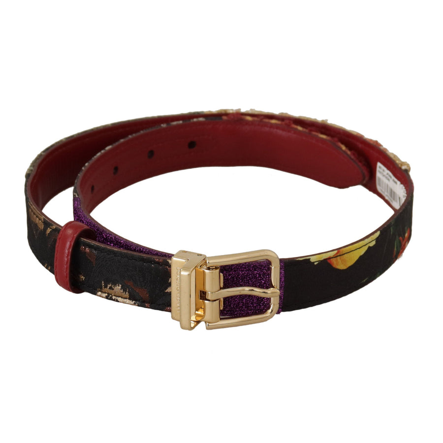 Dolce & Gabbana Multicolor Canvas Leather Belt with Engraved Buckle