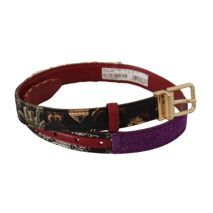 Dolce & Gabbana Multicolor Canvas Leather Belt with Engraved Buckle