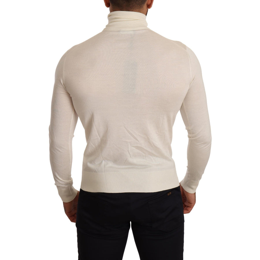 Dolce & Gabbana Ivory Cashmere-Silk Blend Turtleneck Sweater