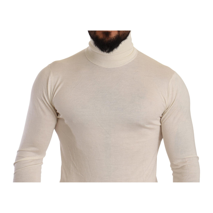 Dolce & Gabbana Ivory Cashmere-Silk Blend Turtleneck Sweater