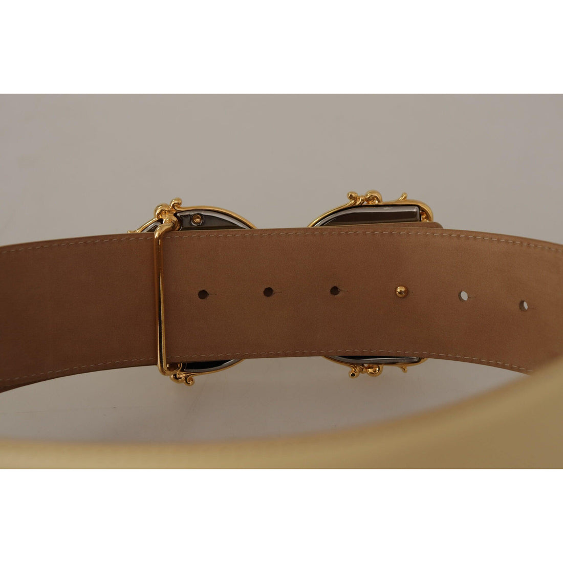 Dolce & Gabbana Beige Leather Engraved Buckle Belt