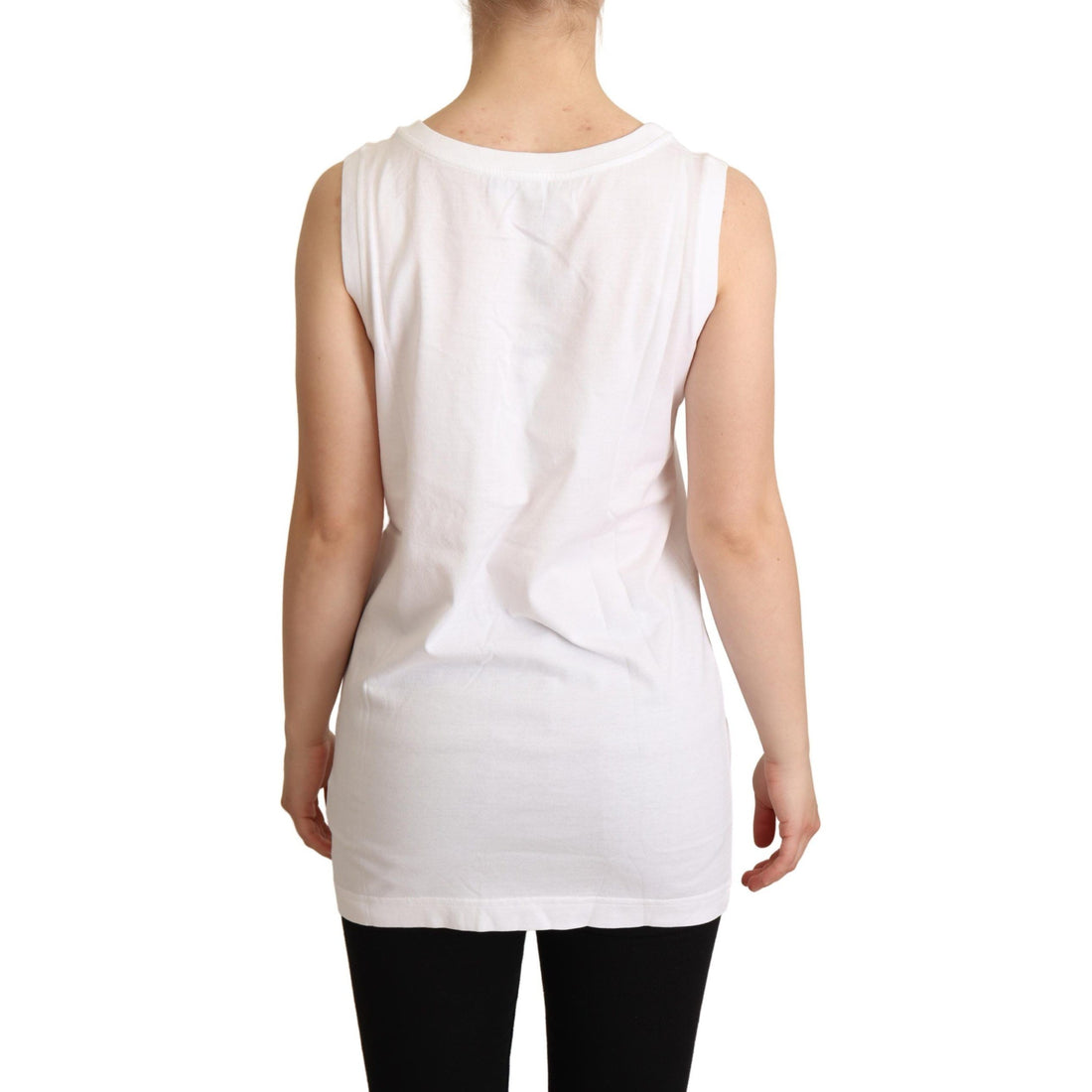 Dolce & Gabbana Crystal Embellished Heart White Sleeveless Tee