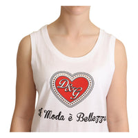 Dolce & Gabbana Crystal Embellished Heart White Sleeveless Tee