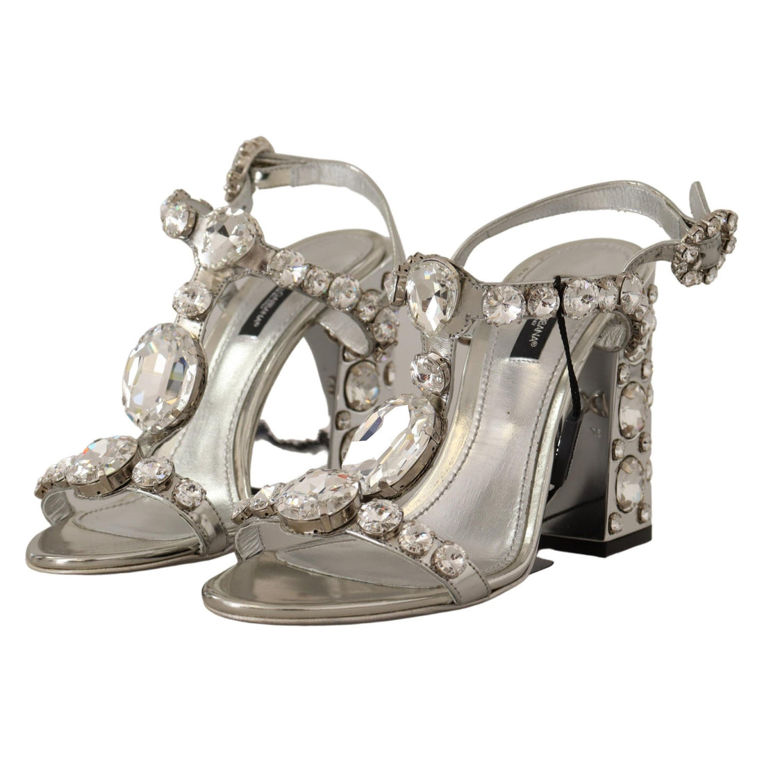 Dolce & Gabbana Silver Crystals Strap Buckle High Heel Sandals