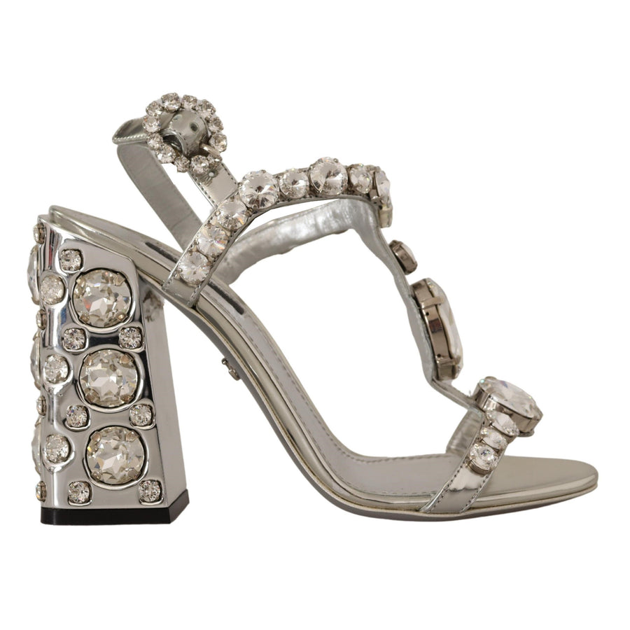 Dolce & Gabbana Silver Crystals Strap Buckle High Heel Sandals