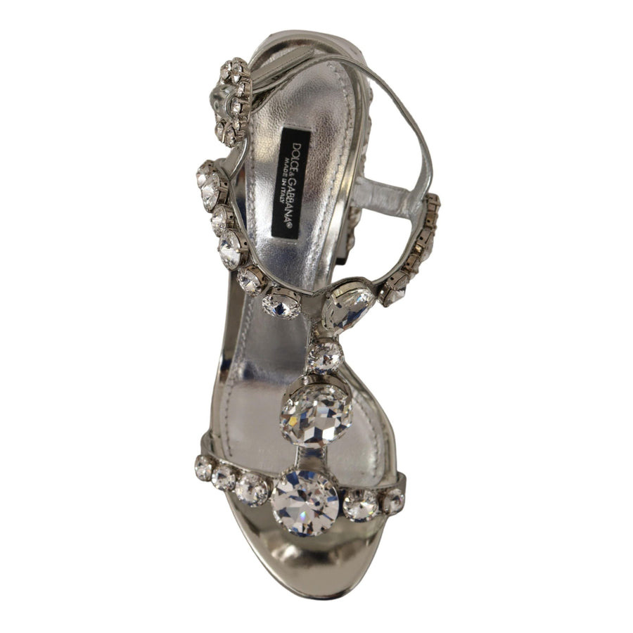 Dolce & Gabbana Silver Crystals Strap Buckle High Heel Sandals