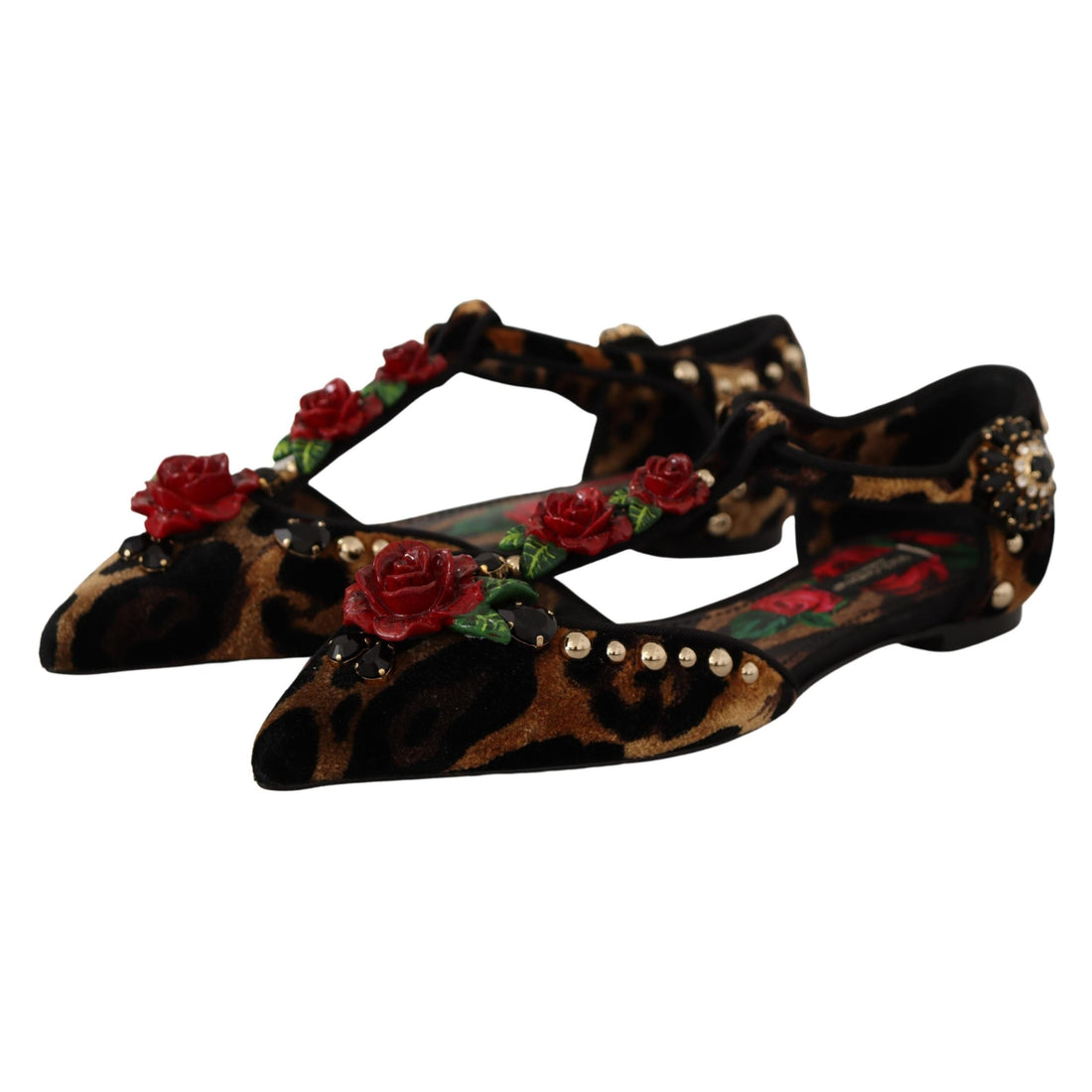 Dolce & Gabbana Floral Embellished Leopard T-Strap Sandals