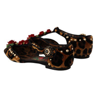 Dolce & Gabbana Floral Embellished Leopard T-Strap Sandals