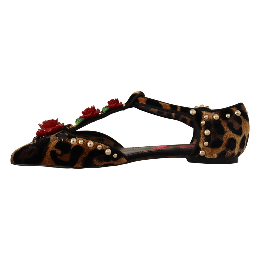 Dolce & Gabbana Brown Ballerina Embellished Leopard Print Shoes