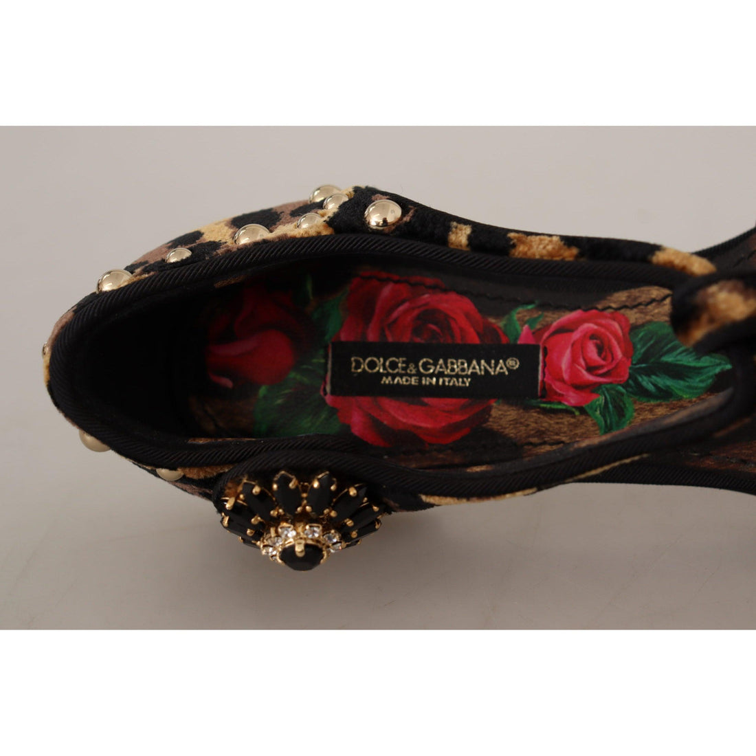 Dolce & Gabbana Floral Embellished Leopard T-Strap Sandals