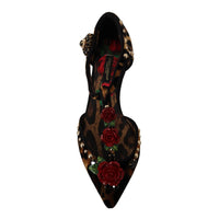 Dolce & Gabbana Brown Ballerina Embellished Leopard Print Shoes