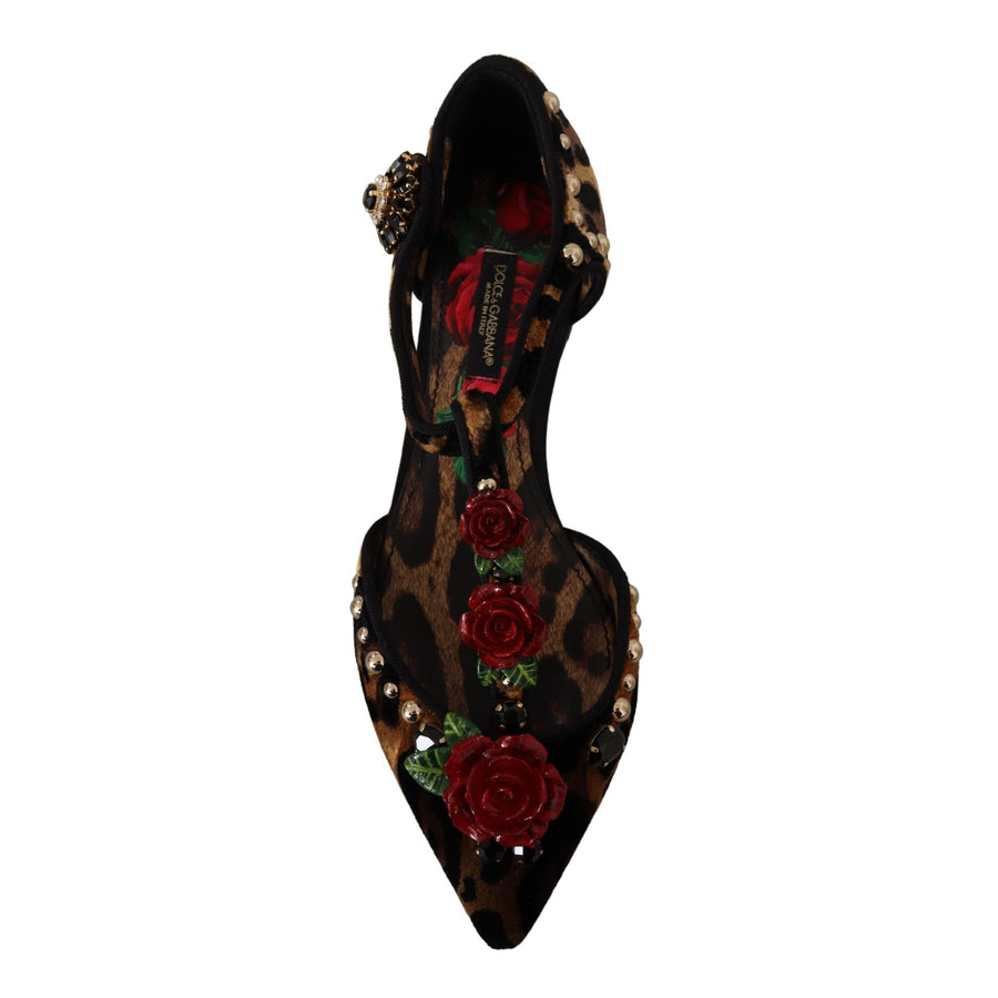 Dolce & Gabbana Floral Embellished Leopard T-Strap Sandals