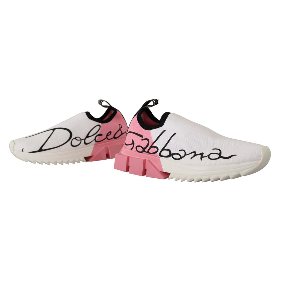 Dolce & Gabbana Elegant Sorrento Slip-On Sneakers in White & Pink