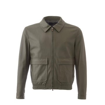 Lardini Elegant Green Leather Jacket with Maxi Pockets