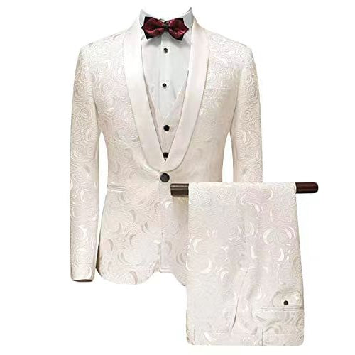 Men Suits Set Jacquard Groom Wedding Tuexdos 3 Piece Custom Made Formal Male Blazer Shawl Lapel Slim Fit Jacket Pants Vest