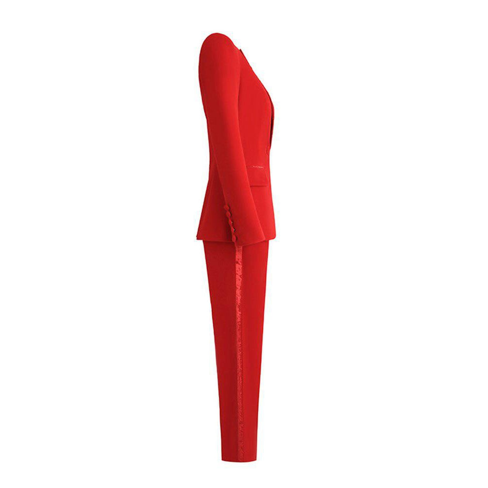 Pantalon crayon & Blazer Veste Rouge Bouton unique