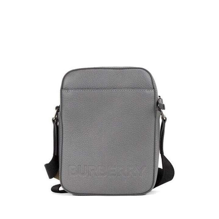 Burberry Thornton Small Grey Embossed Logo Grainy Leather Crossbody Handbag