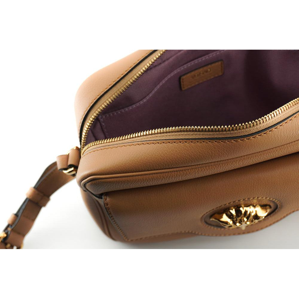 Versace Elegant Brown Leather Camera Case Shoulder Bag